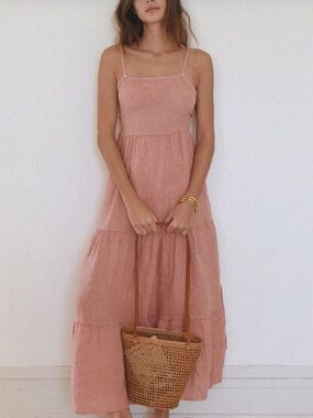 Linen square neck maxi dress
